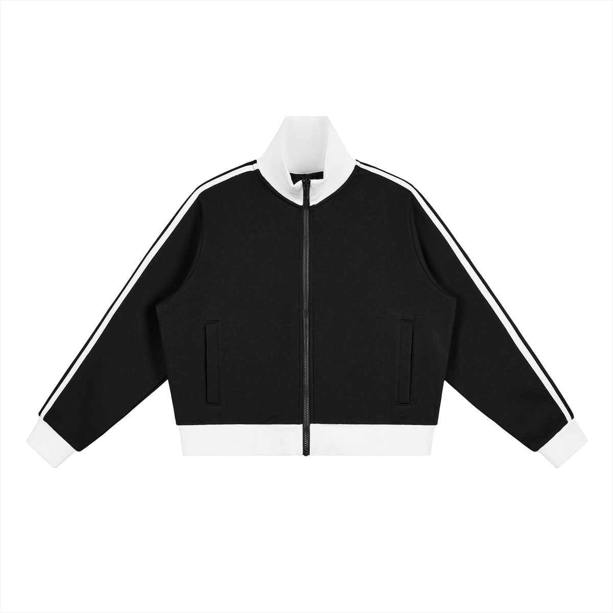 Contrast Side Stripe Fleece Cropped Track Jacket - Customisable