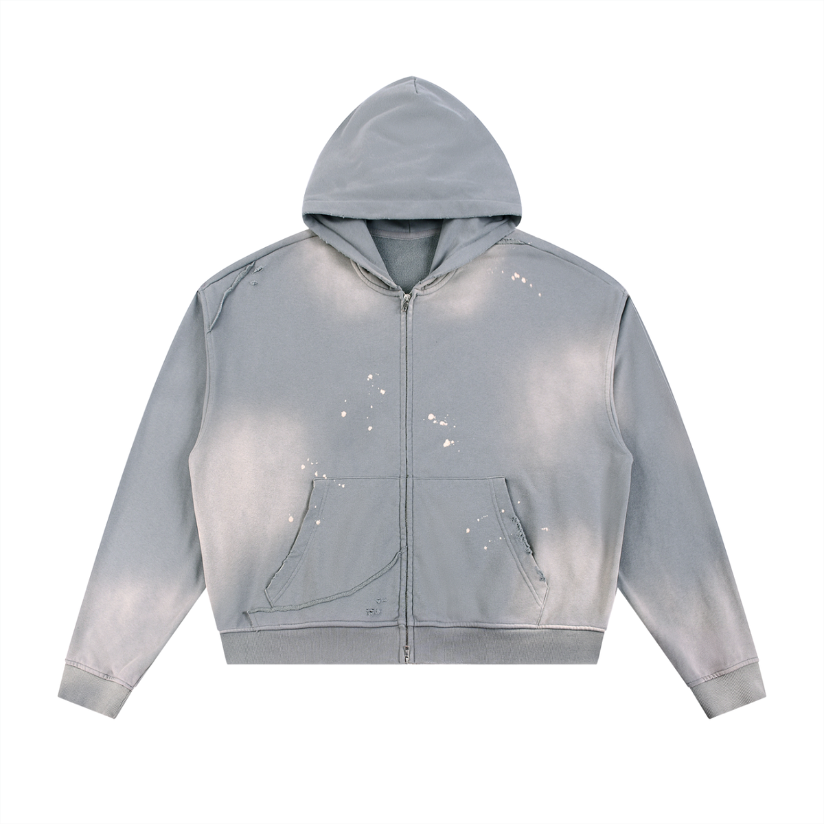 Sun Fade Frayed Raw Edge Fleece Zip Hoodie -  Customisable