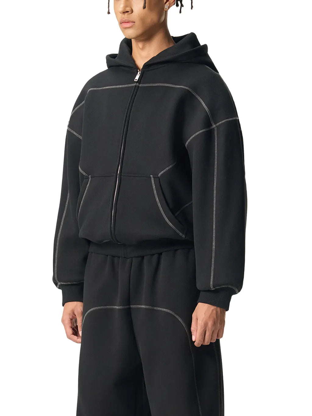 Contrast-Stitched-Boxy-Fleece-Zip-Hoodie-grey-black-customisable