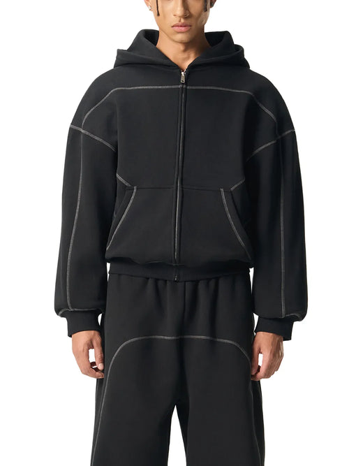 Contrast-Stitched-Boxy-Fleece-Zip-Hoodie-grey-black-customisable