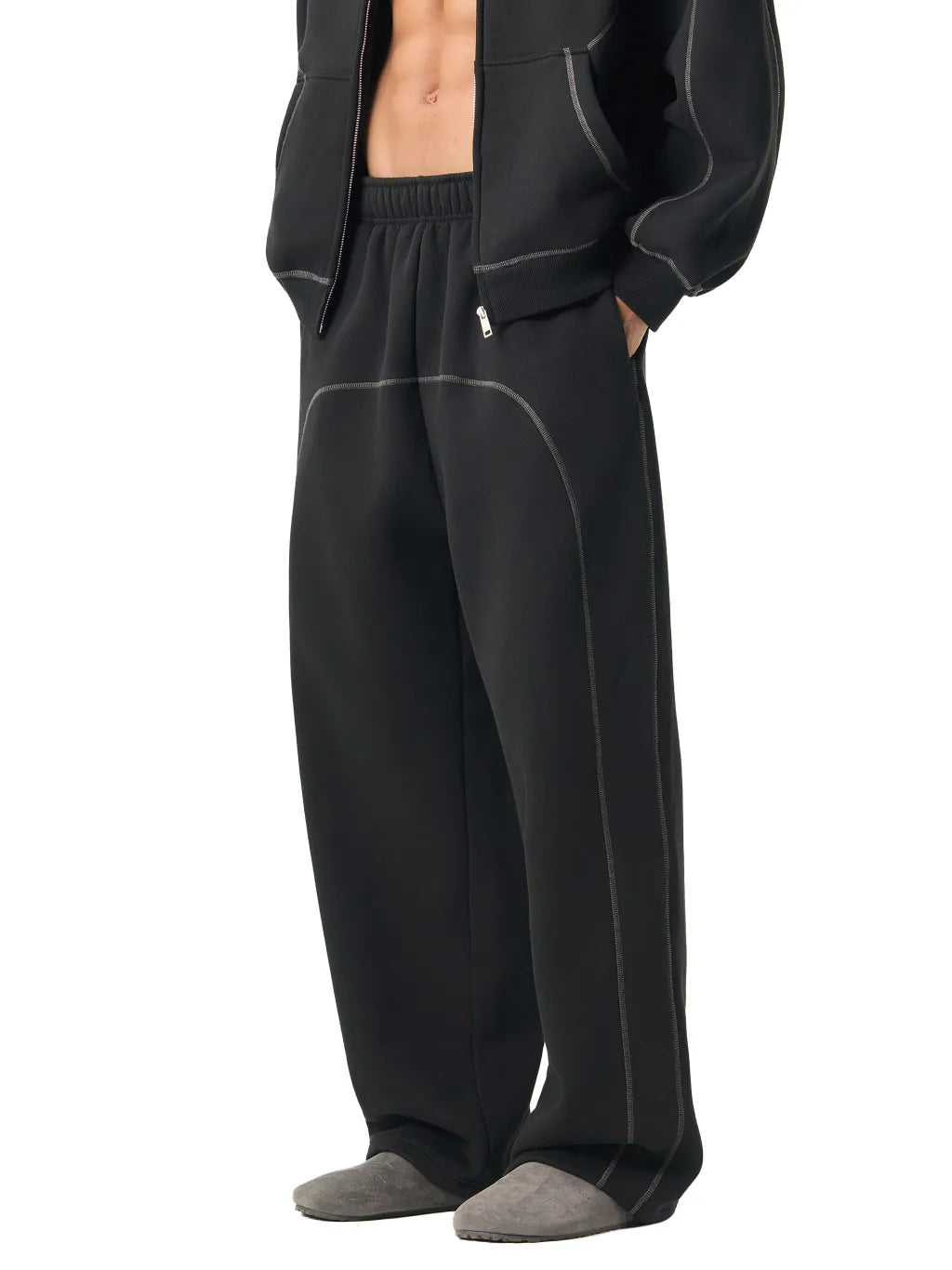Contrast-Stitched-Fleece-Sweatpants-BLACK GRAY-GREY-CUSTOMISABLE
