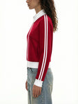 Contrast Side Stripe Fleece Cropped Track Jacket side stripe detail