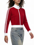 Contrast Side Stripe Fleece Cropped Track Jacket side stripe detail