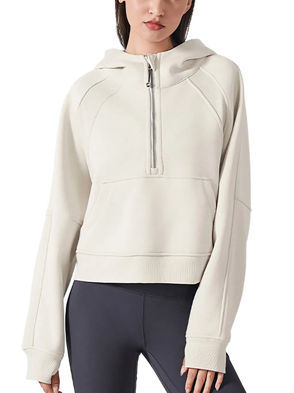 Cropped Half-Zip Hoodie half-zip and hood detail
