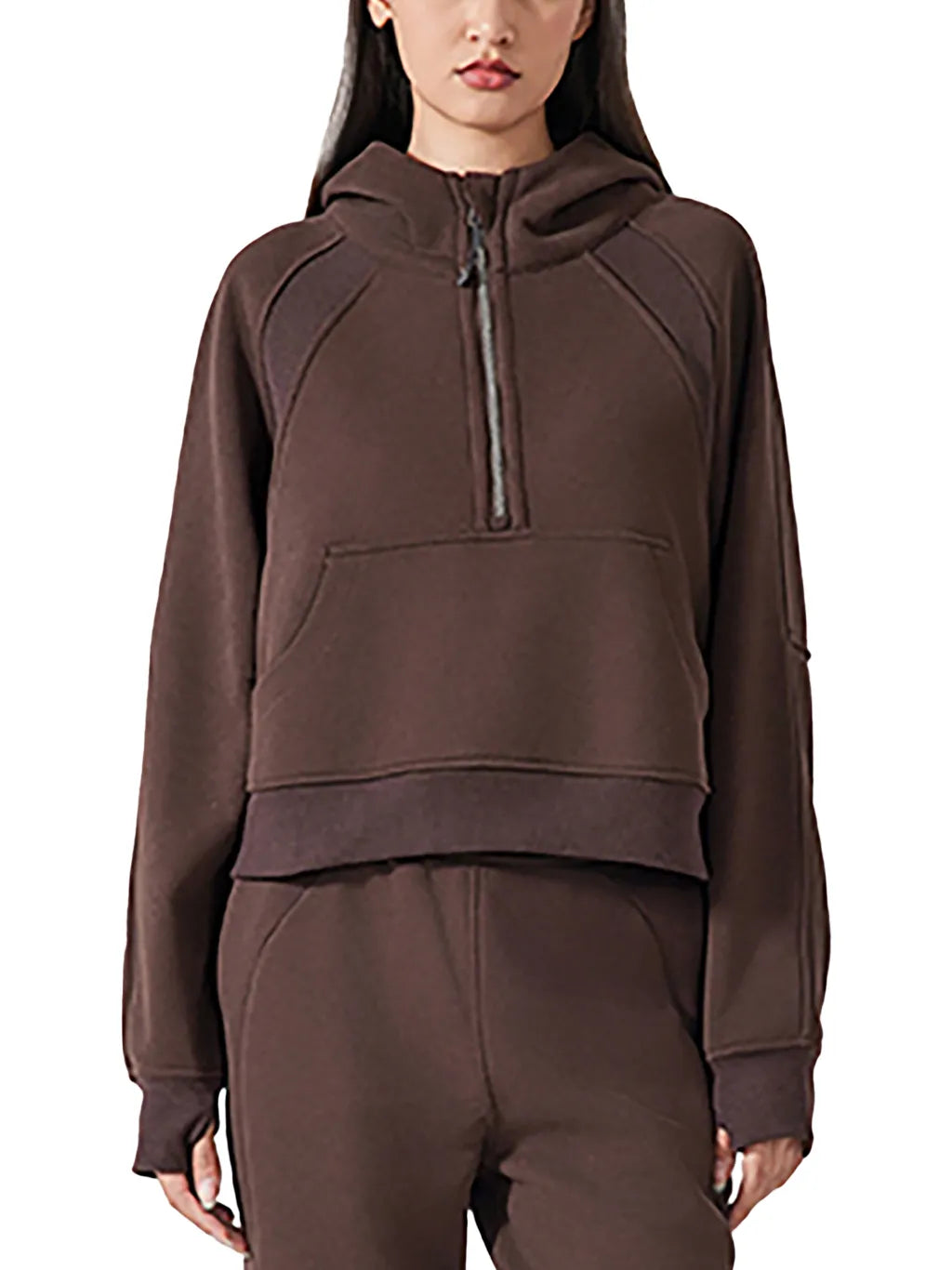 Cropped-Half-Zip-Hoodie-womens-girlspink-brown-black-green-gray-customisable-gym-wear-gym-fitness-clothing