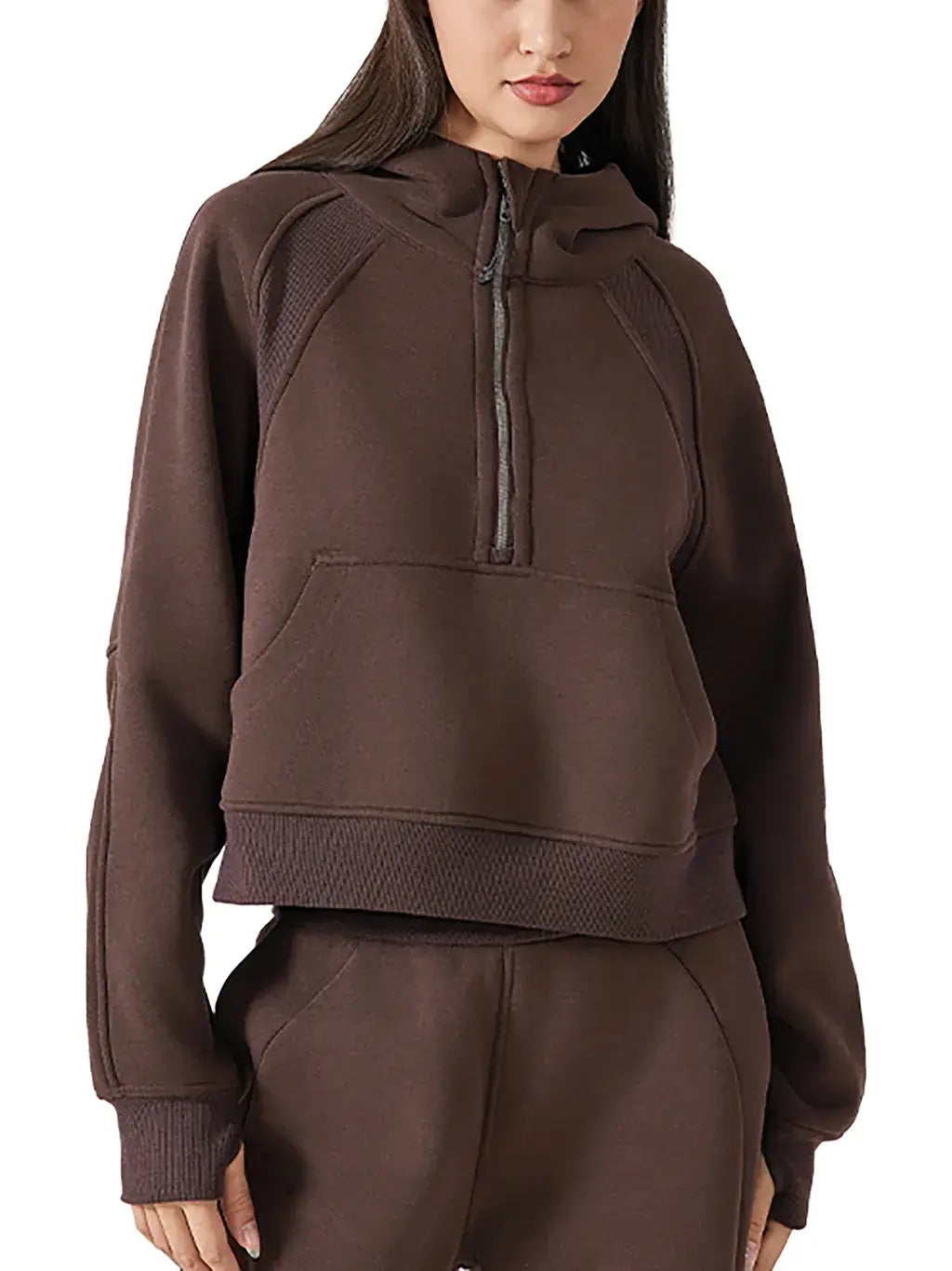 Cropped Half-Zip Hoodie hem detail close-up