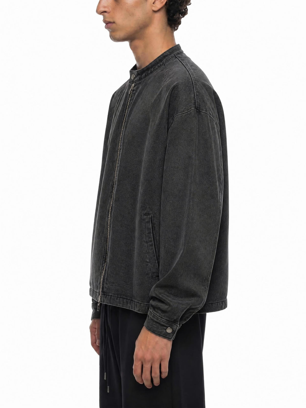 Essential-Zip-Up-Fleeced-Varsity-Jacket-mens-womens-unisex-denim-jacket-black-blue-customisable