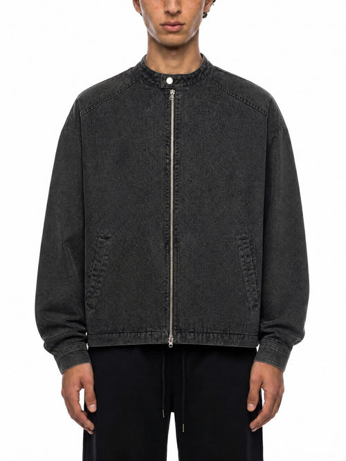 Essential-Zip-Up-Fleeced-Varsity-Jacket-mens-womens-unisex-denim-jacket-black-blue-customisable