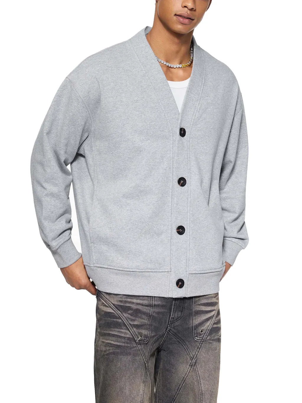 Essential-Heavyweight-Sweat-Cardigan-for-men-grey-black-customisable