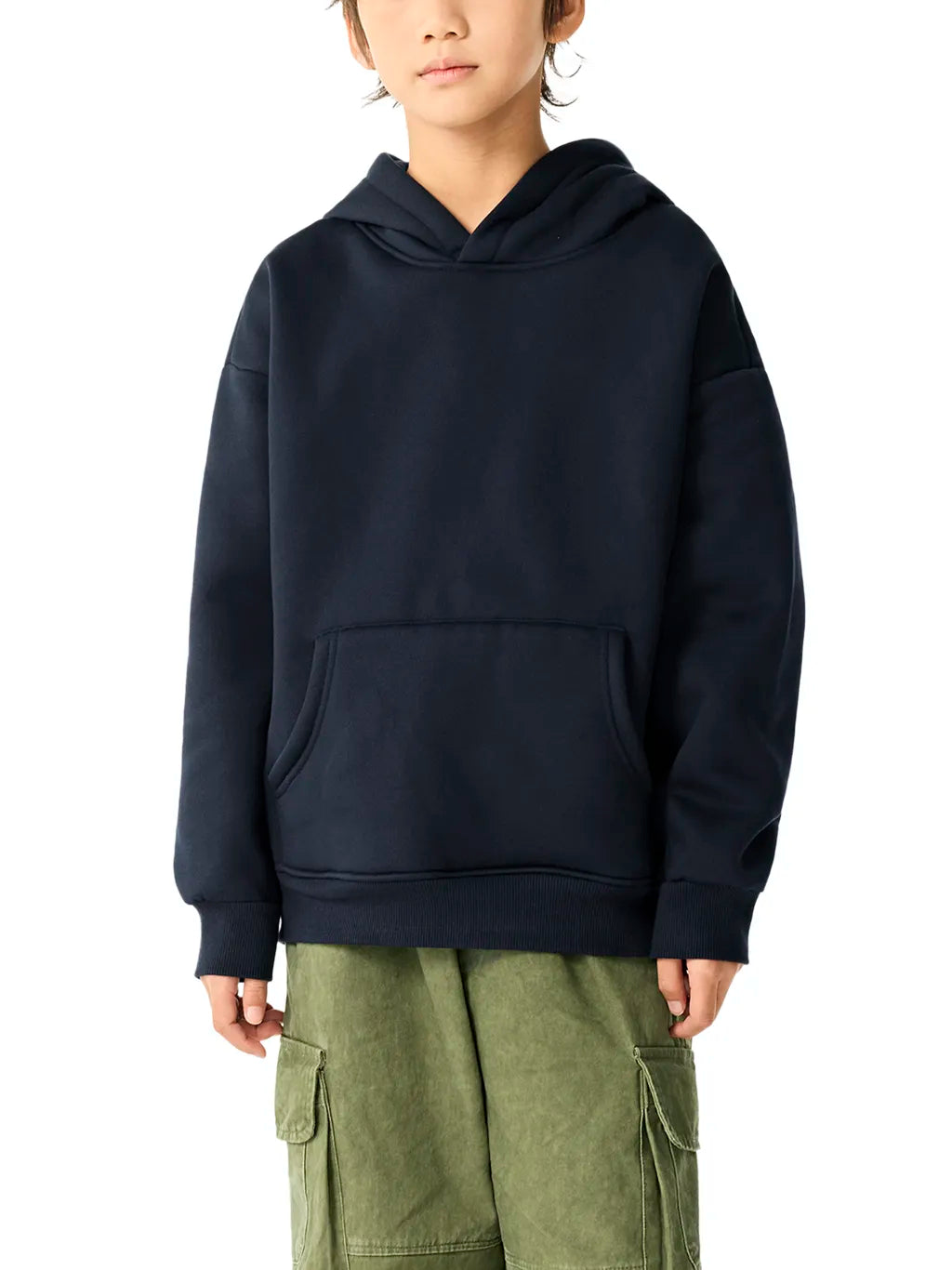 Essential-Kids-Fleece-Hoodie-in-red-black-navy-green-blue-customisable