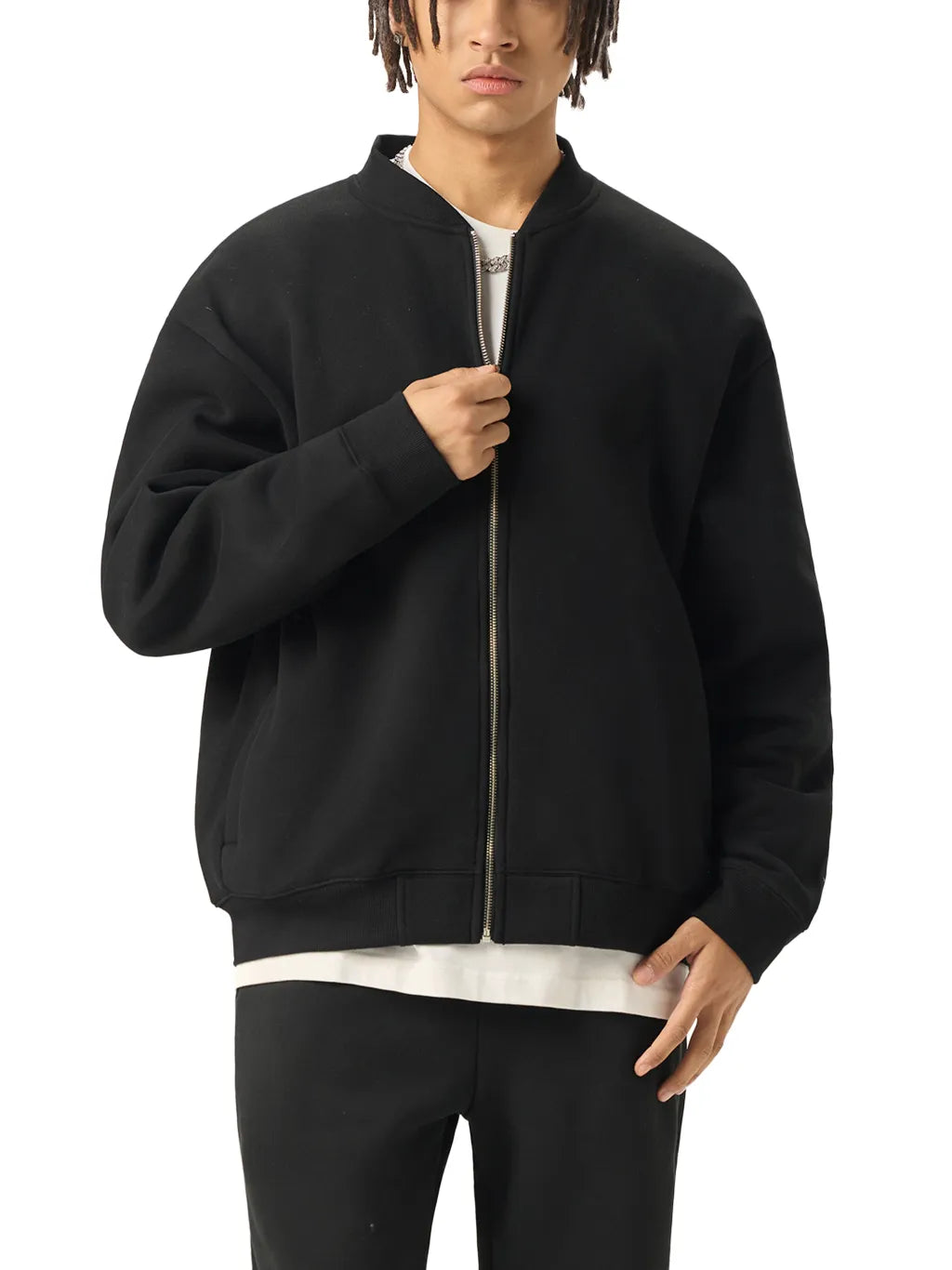 Essential-Zip-Up-Fleeced-Varsity-Jacket-mens-womens-unisex-black-navy-customisable
