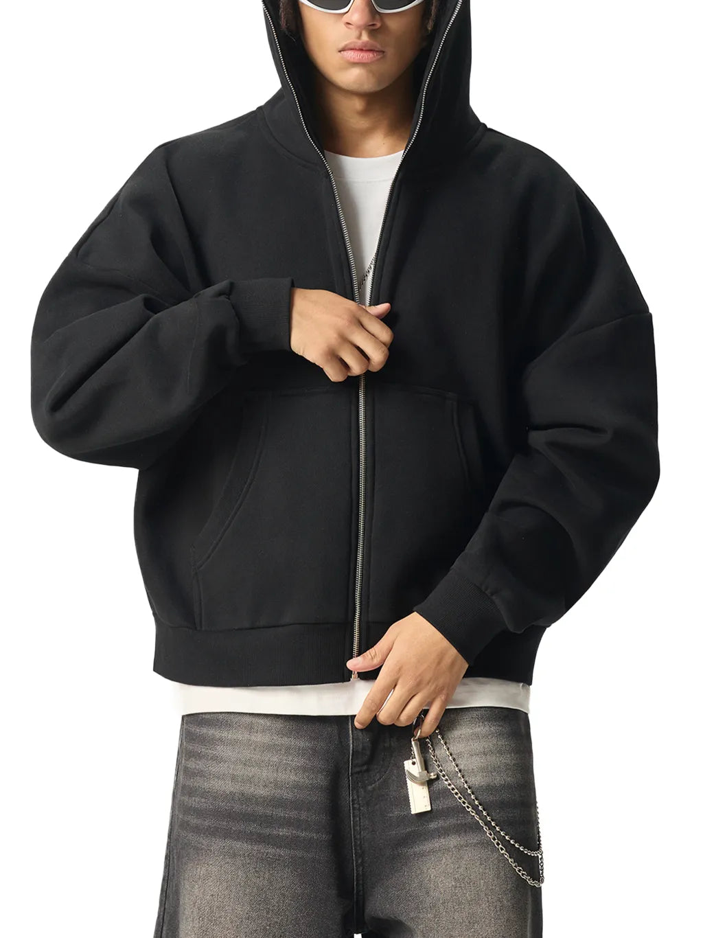 fleeced-full-zip-hoodie-in-black-grey-darkgrey-customisable