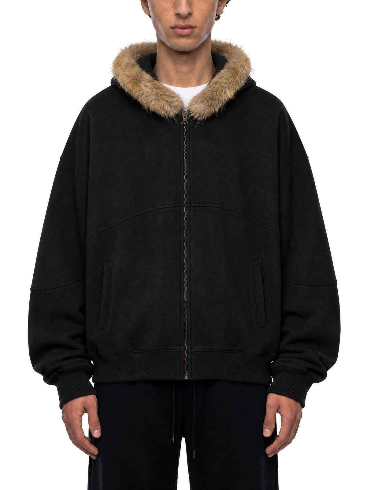 Sun Fade Boxy Detachable Fur Hoodie