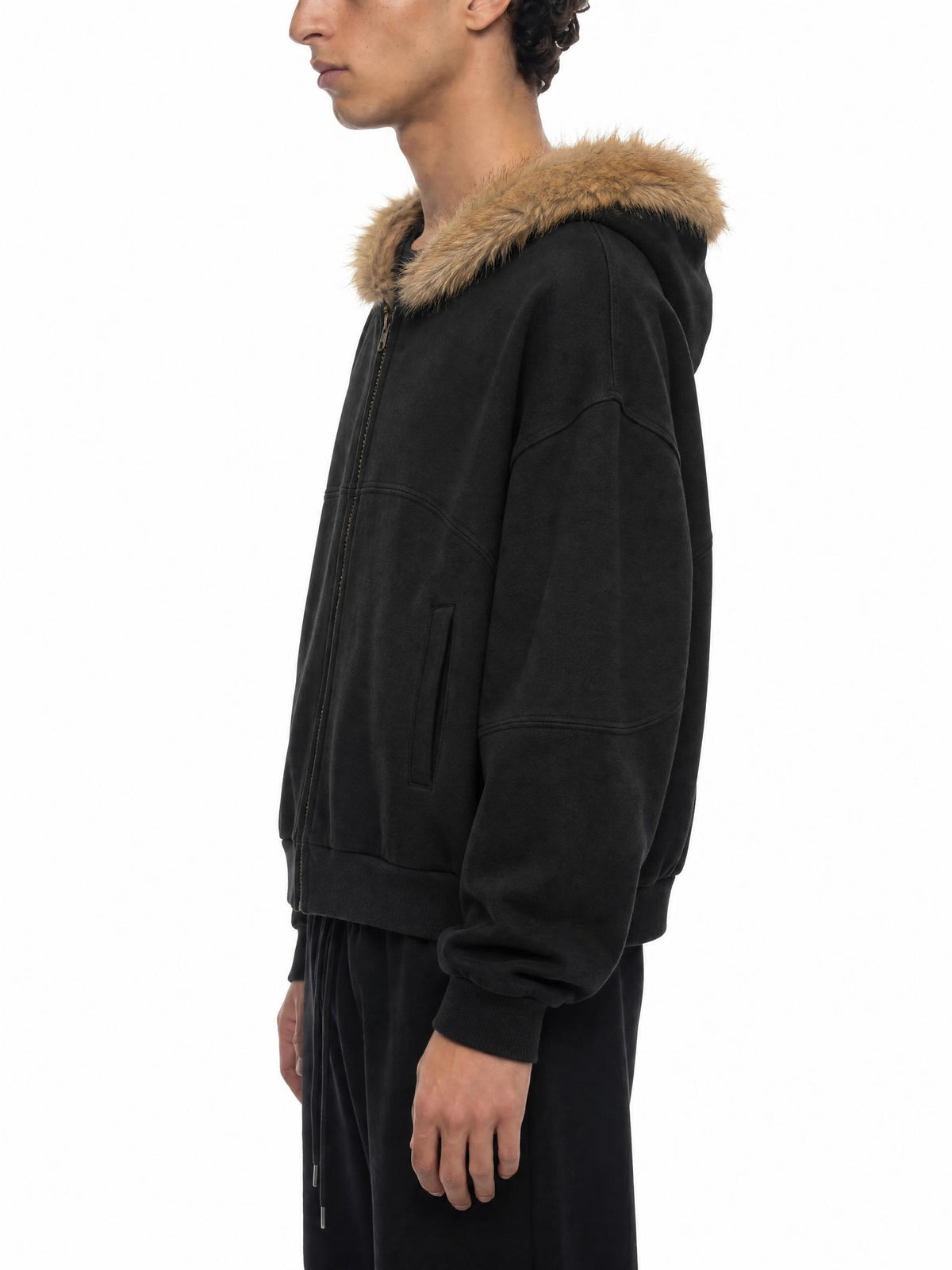 Sun Fade Boxy Detachable Fur Hoodie