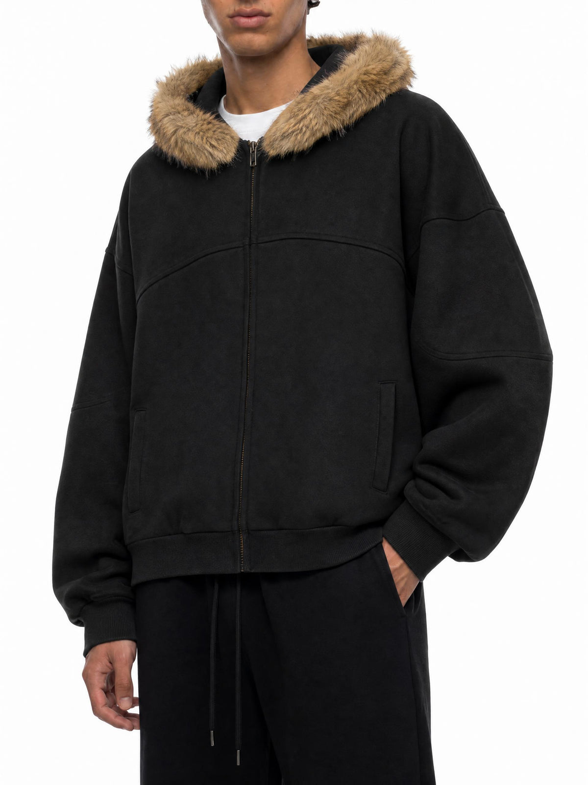 Sun Fade Boxy Detachable Fur Hoodie