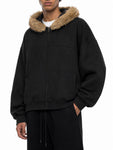Sun Fade Boxy Detachable Fur Hoodie