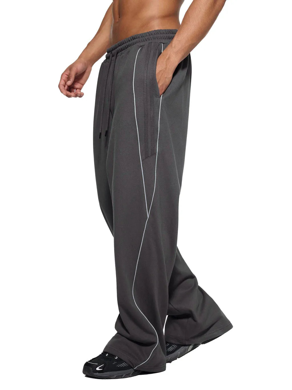 Reflection-Striped-Straight-Leg-sweatpants-mens-womens-gray-black-pant-tracksuit-gym-clothing
