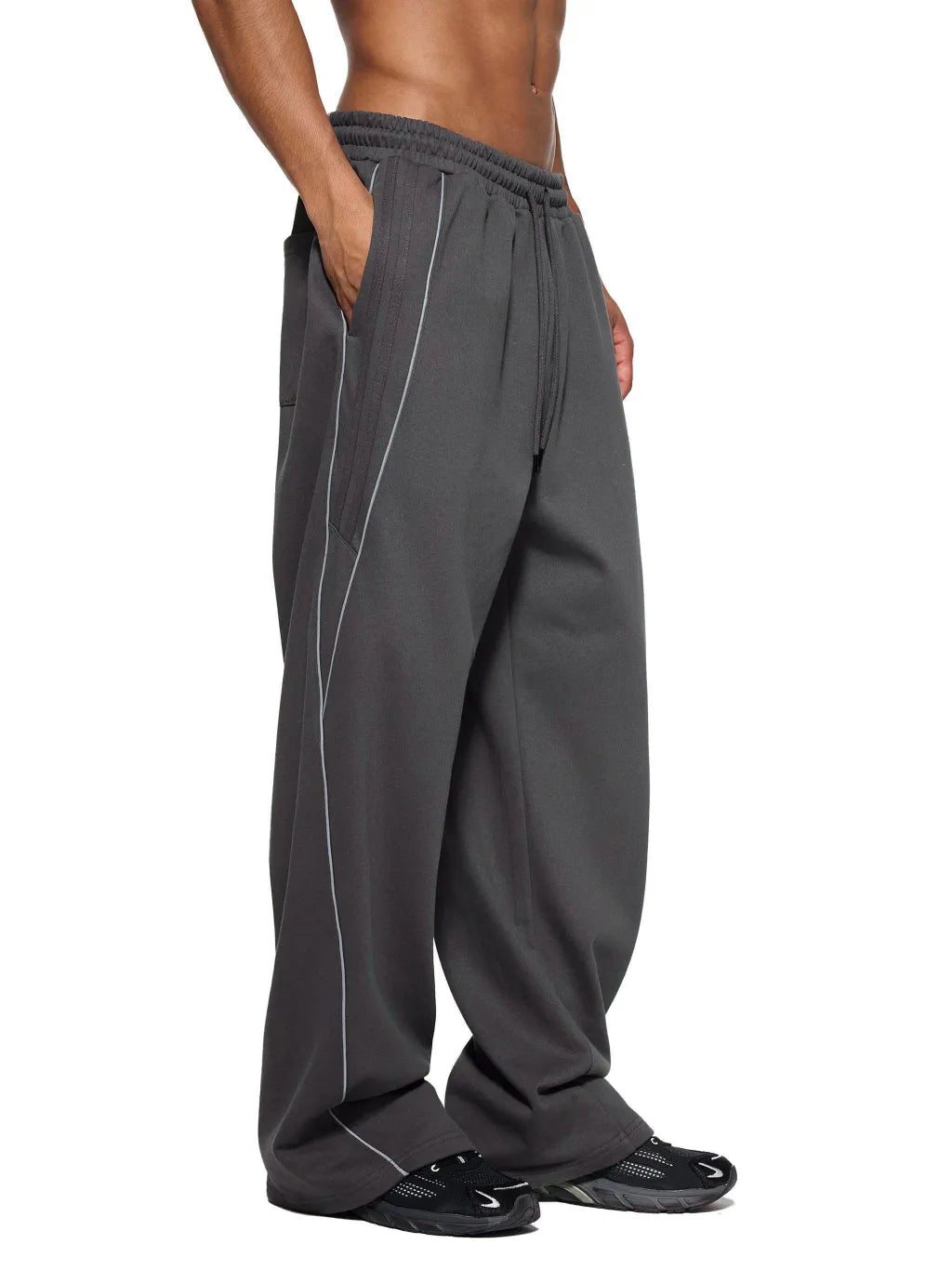 Reflection-Striped-Straight-Leg-sweatpants-mens-womens-gray-black-pant-tracksuit-gym-clothing