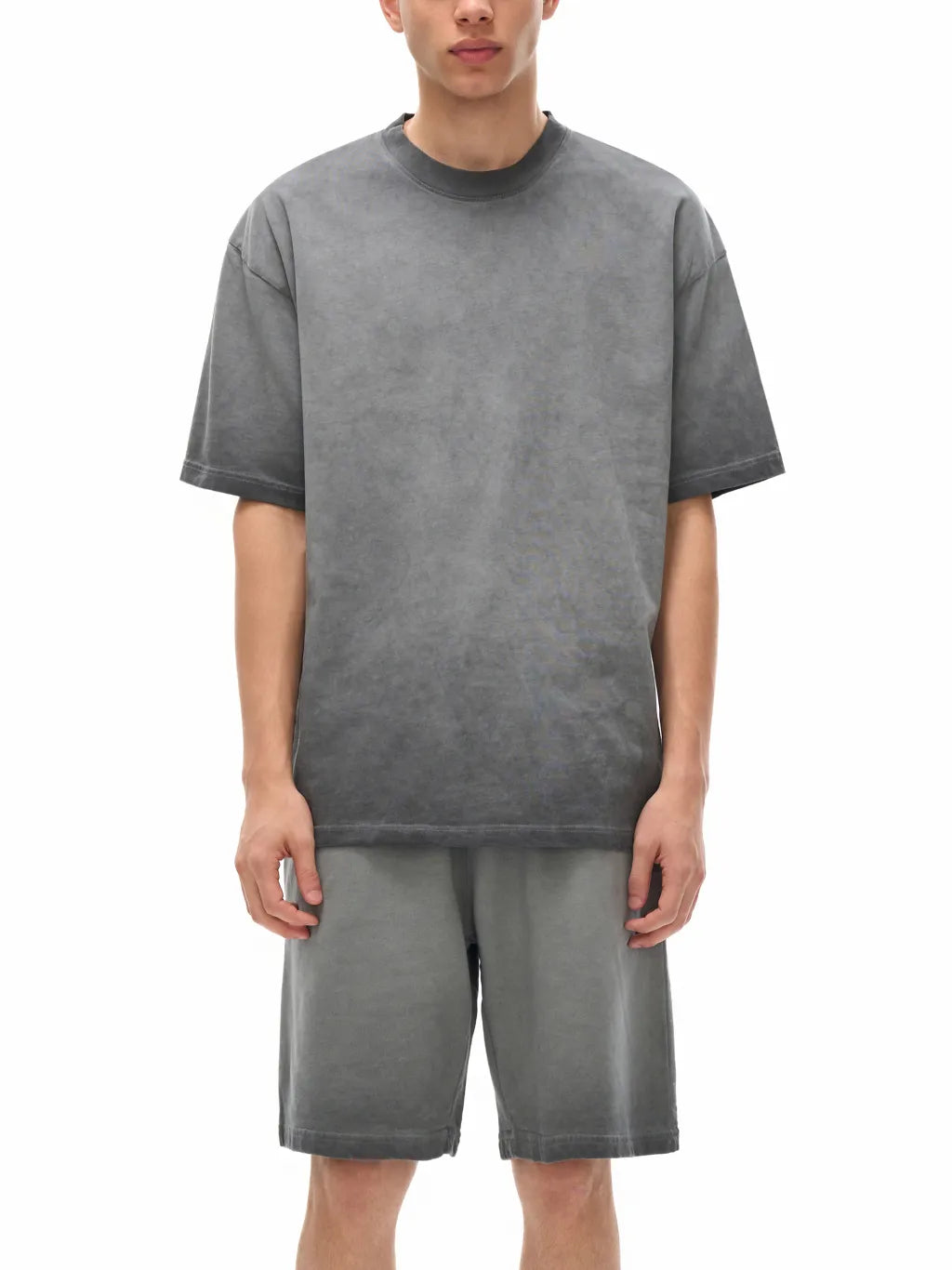 mens-womens-unisex-black-gray-white-Reverse-Dyed-Loose-Cotton-T-Shirt 
