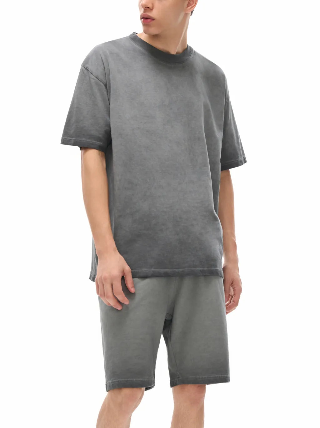 mens-womens-unisex-black-gray-white-Reverse-Dyed-Loose-Cotton-T-Shirt 