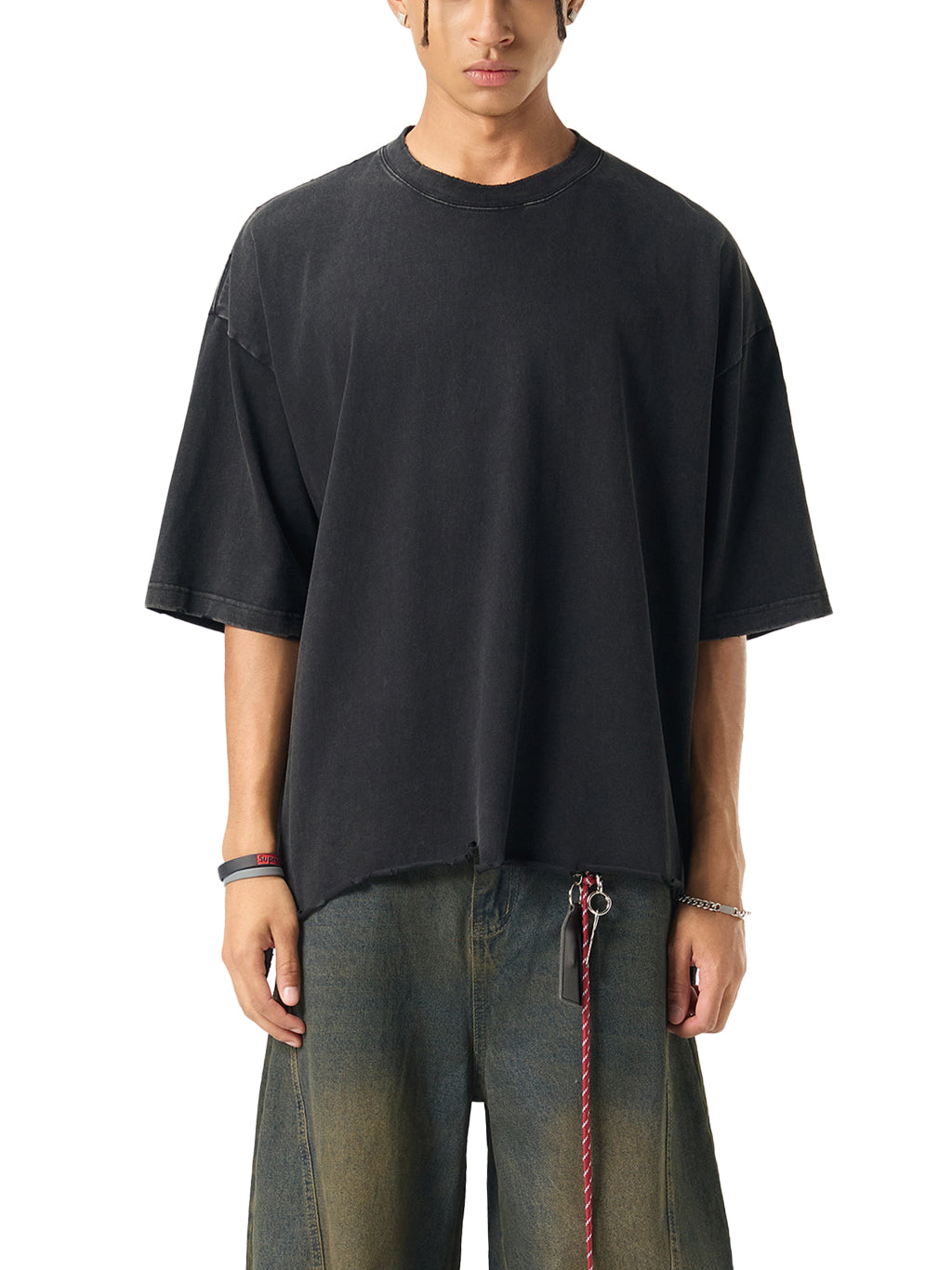 mens-womens-unisex-snow-Wash-Raw-Hem-Boxy-T-shirt-in-grayblack-white-thick-100%-cotton-customisable-oversized 
