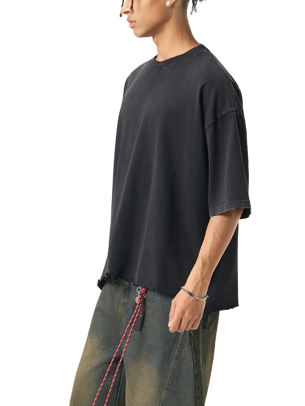 mens-womens-unisex-snow-Wash-Raw-Hem-Boxy-T-shirt-in-grayblack-white-thick-100%-cotton-customisable-oversized 