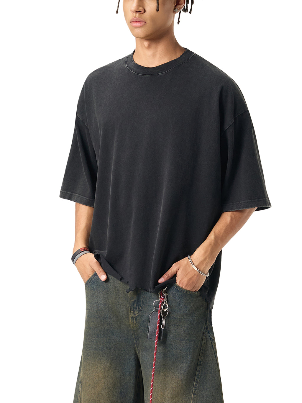 mens-womens-unisex-snow-Wash-Raw-Hem-Boxy-T-shirt-in-grayblack-white-thick-100%-cotton-customisable-oversized 