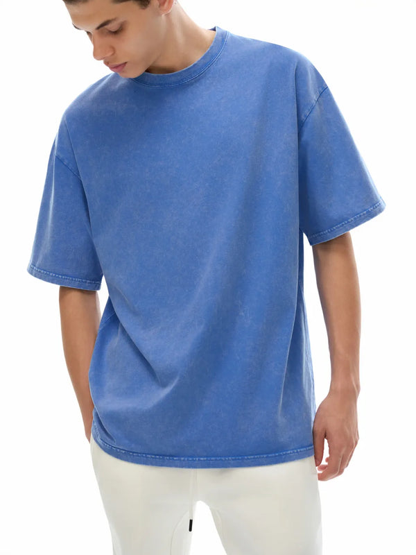 snow-washed-unisex-oversized-cotton-t-shirt-in-blackblue-white-red-pink-green-brown-navy-purple-customisable