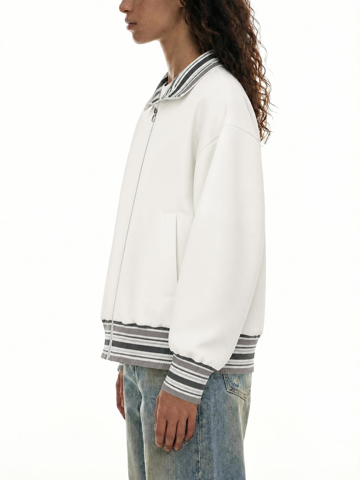 Striped-Rib-Collar-Zip-Jacket-mens-womens-gymwear-gym-clothing-white-customisable