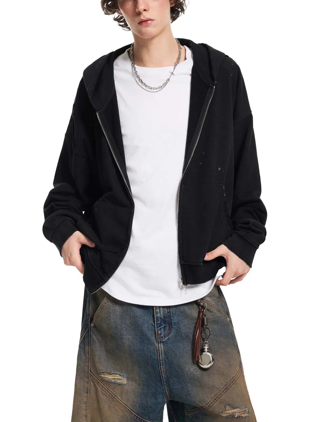 Sun-Fade-Frayed-Raw-Edge-Fleece-Zip-Hoodie-mens-womens-unisex-blak-gray-white-customisable