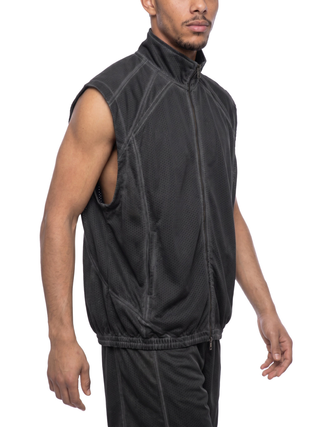 Unisex-Vintage-Wash-Mesh-Full-Zip-Vest-mens-womens-dark-graycustomisable-matching-set-gillet-tank-top-gymwear
