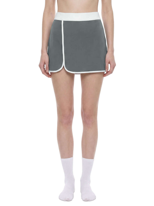 Color Block A-Line Skirt featuring a stylish design with a grey color and white accents for customizable women's fashion.
