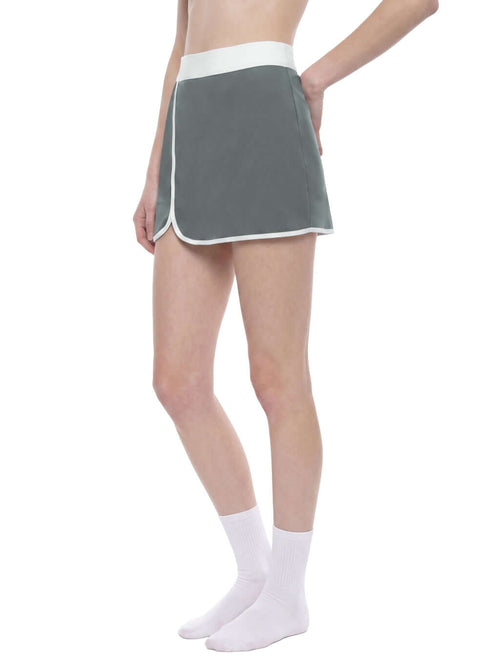 Color Block A-Line Skirt displayed on a model, showcasing its customisable women's design and stylish appearance.