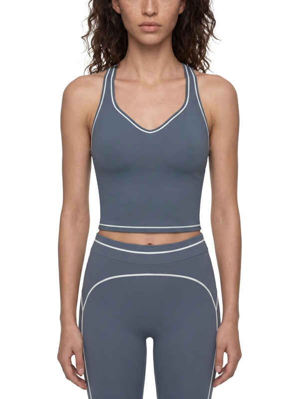 Topstitching Yoga Tank Top – Customisable Activewear, showcasing a stylish gray fitness tank top.