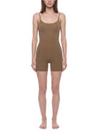 U-Neck Yoga Romper in brown color, a stylish and customizable women's activewear option.