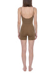 Back view of U-Neck Yoga Romper in brown; customizable women's activewear for workouts and yoga sessions.