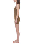 U-Neck Yoga Romper in brown, showcasing customizable design for women's activewear from the side.