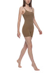 Woman modeling U-Neck Yoga Romper in a stylish brown color, perfect for yoga and activewear.