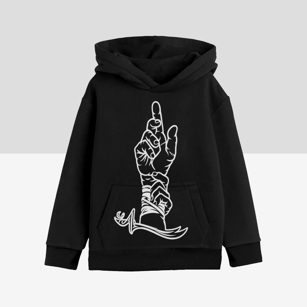 boys-hoodie-with-man-kunto-mawla-zulfiqar-print in-black-white-yellow-grey-blue-lightblue-personalised