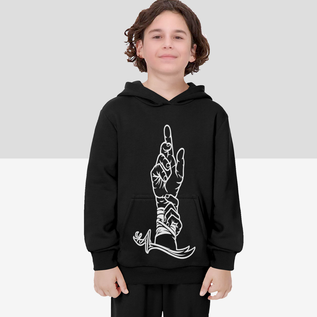 boys-hoodie-with-man-kunto-mawla-zulfiqar-print in-black-white-yellow-grey-blue-lightblue-personalised