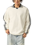 Contrast Striped Lapel Collar Sweatshirt