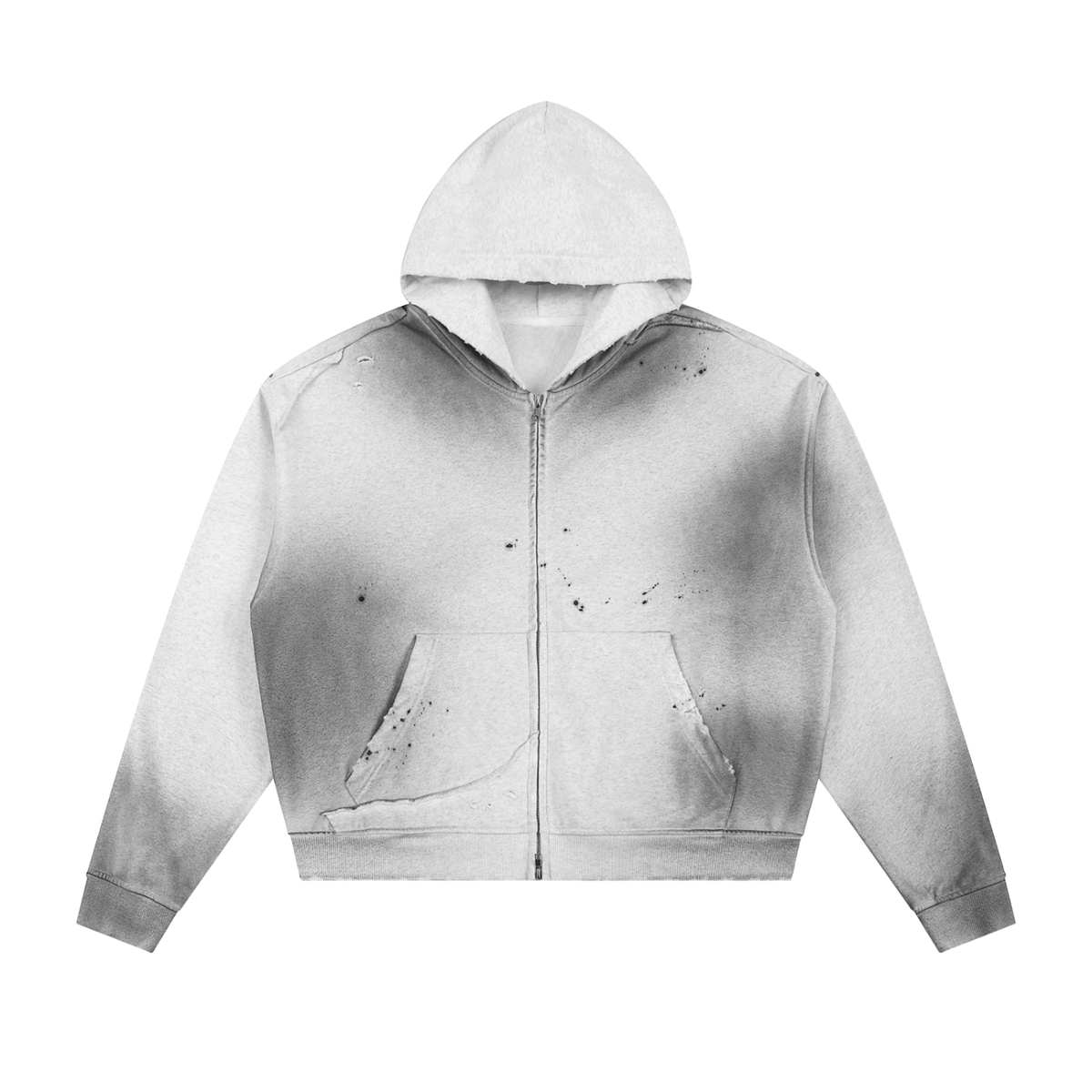 Sun Fade Frayed Raw Edge Fleece Zip Hoodie -  Customisable