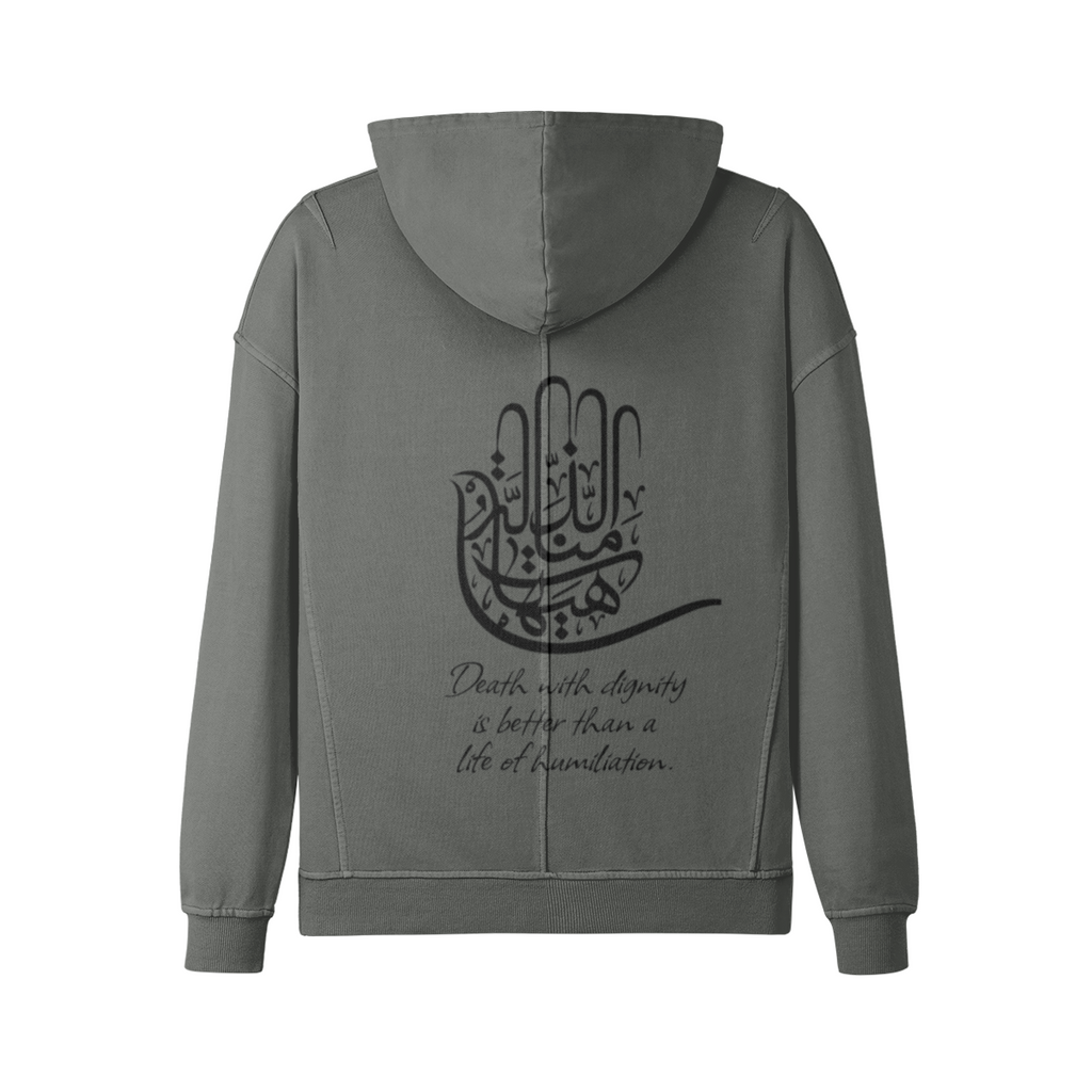 unisex-heavyweight-380gms-turtleneck-hoodie-with-mam-hussain-qoute-death-with-dignity-is-better-than-a-life-of-humiliation-in-black-khaki-grey-shia-islam