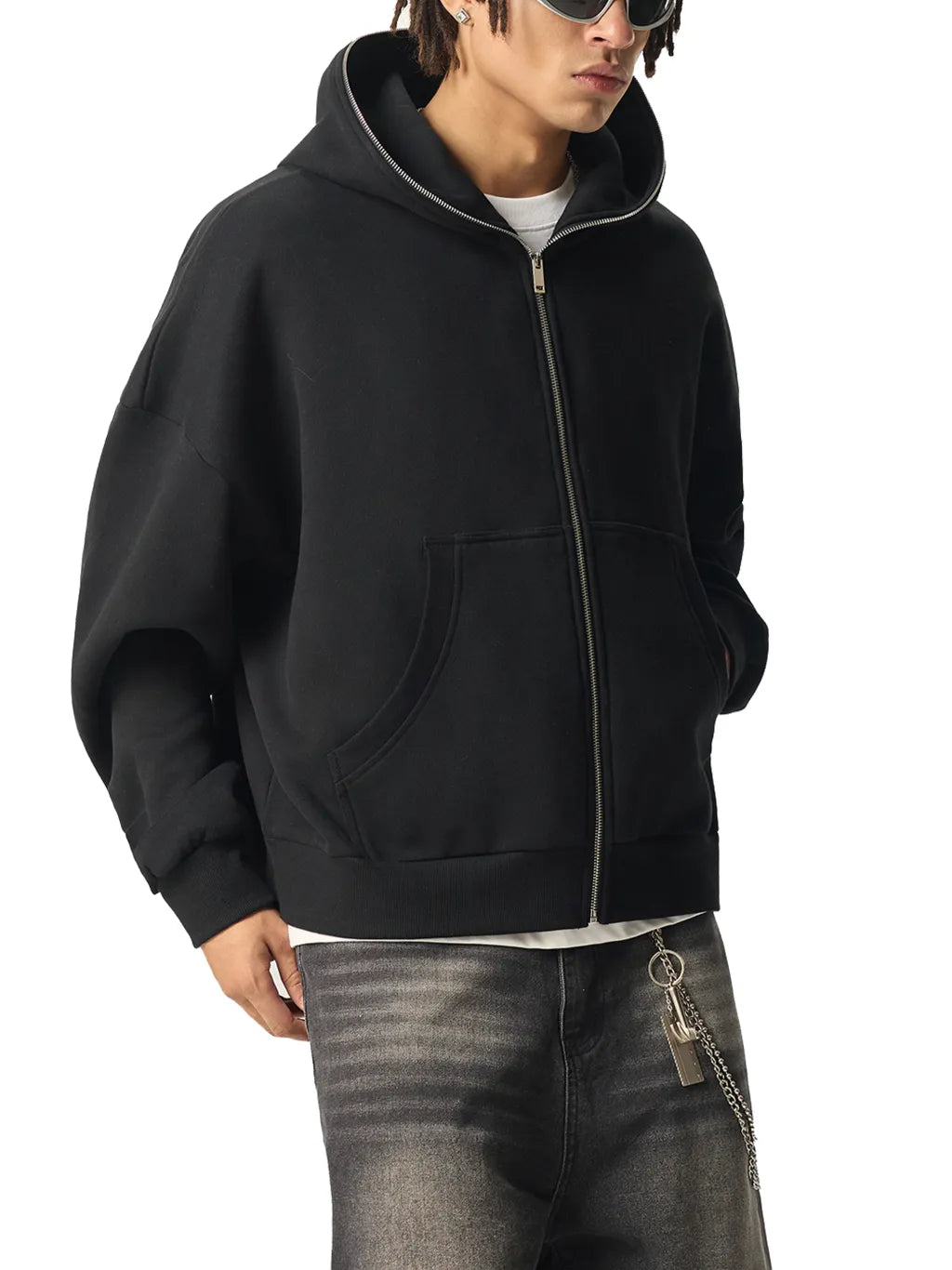 mens-fleeced-full-zip-hoodie-in-black-grey-darkgrey-customisable