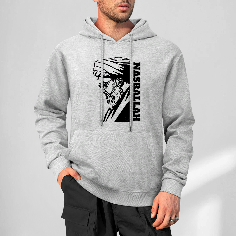 mens-cotton-hoodie-with-nasrallah-in-black-white-grey-light-blue-dark-blue-Grey