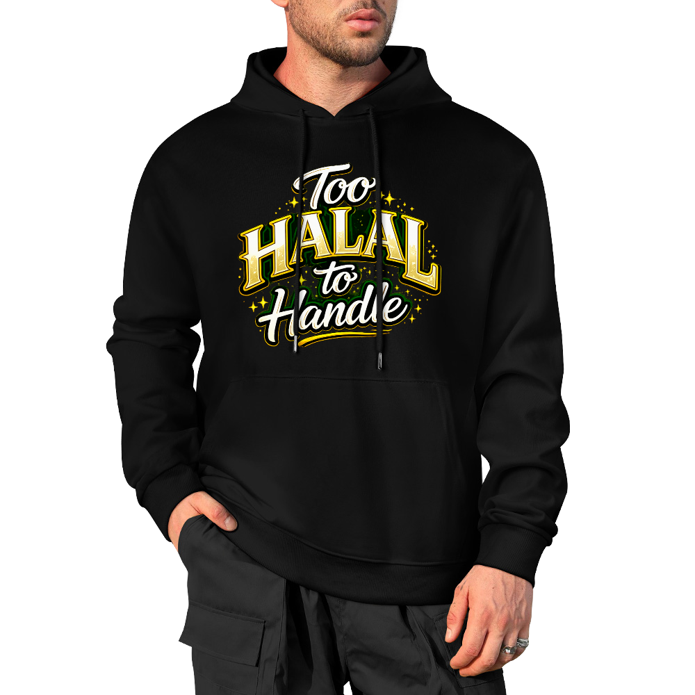 mens-cotton-hoodie-with-too-halal-to-handle-funny-print-in-black-white-magenta-crimson-grey-navy-greyblue-apricot-bordeux-purple-dark-purple
