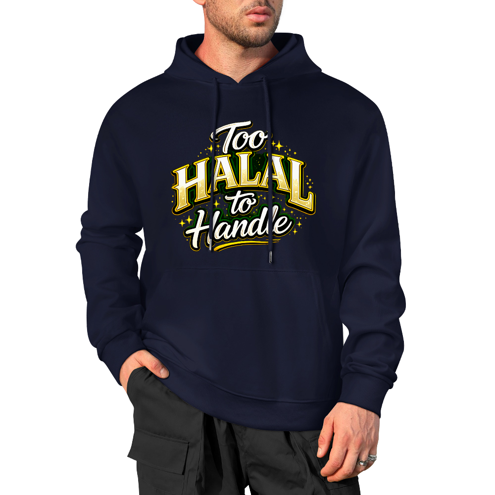 mens-cotton-hoodie-with-too-halal-to-handle-funny-print-in-black-white-magenta-crimson-grey-navy-greyblue-apricot-bordeux-purple-dark-purple