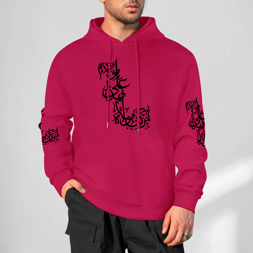 Mens-cotton-hoodie-with-man-kunta-mola-print-in-magenta-pink