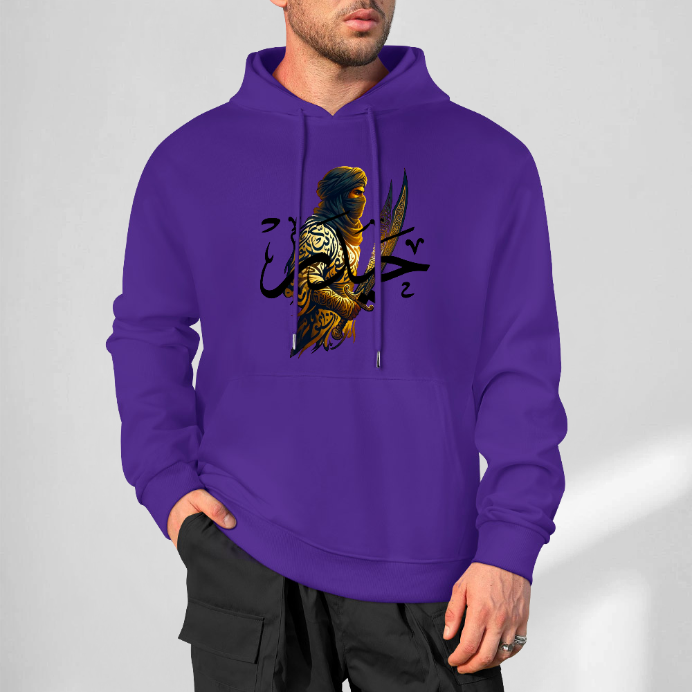 mens-cotton-hoodie-with-ali-warrior-haider-print-in-black-white-magenta-crimson-grey-navy-greyblue-apricot-bordeux-purple