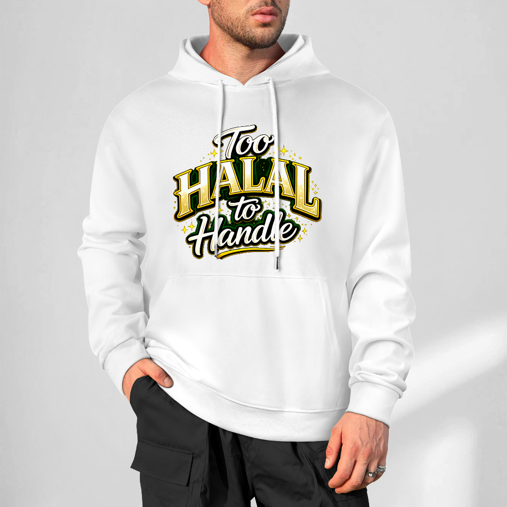 mens-cotton-hoodie-with-too-halal-to-handle-funny-print-in-black-white-magenta-crimson-grey-navy-greyblue-apricot-bordeux-purple-dark-purple